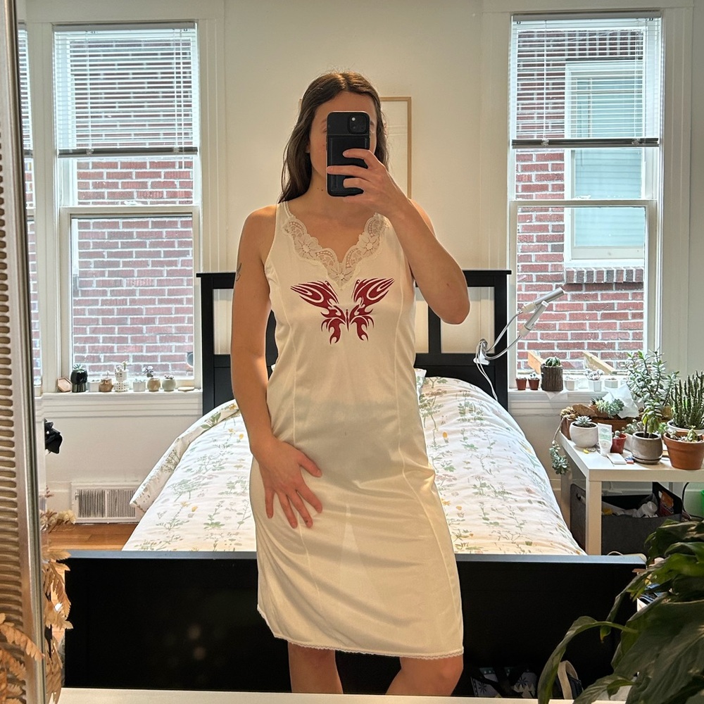 White slip dress with red prints